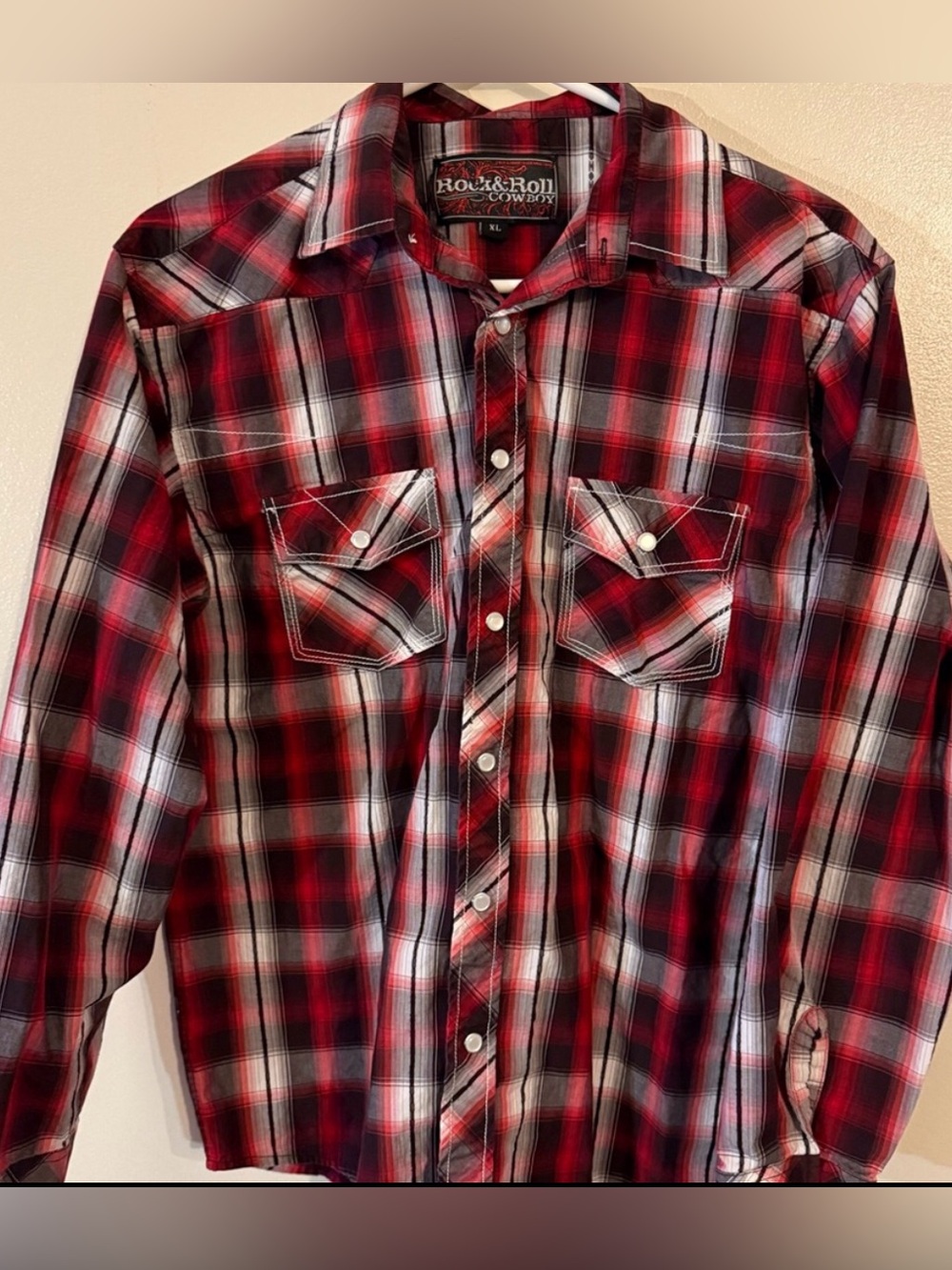 Rock & Roll Cowboy youth Red and Black Plaid Button Down Shirt